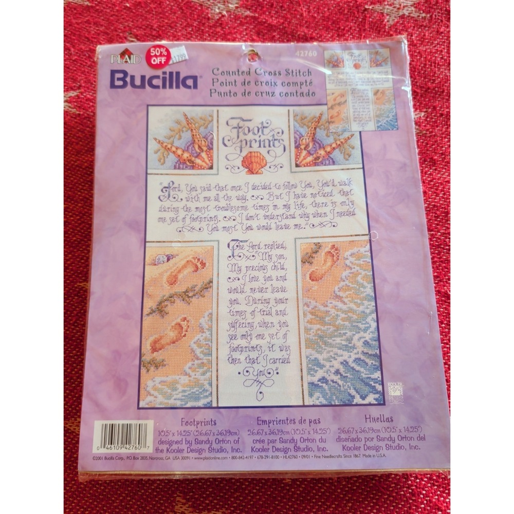 New Vintage Counted Cross Stitch Kit Bucilla 10.5 X 14.25" Footprints‎ 42760